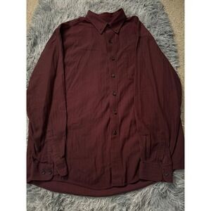 LL Bean Men's Large Burgundy Maroon Herringbone Cotton‎ Shirt Long Sleeve